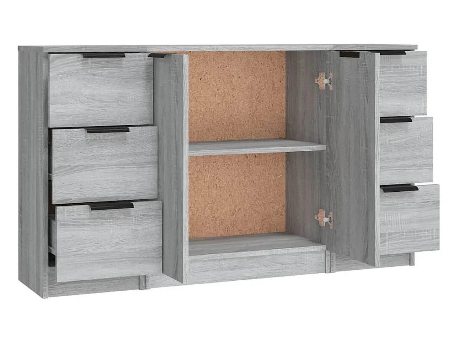 Aparador buffet cómoda mueble unidad de almacenamiento organizador cocina salón salón 3 piezas madera contrachapada Sonoma gris 02_0037180