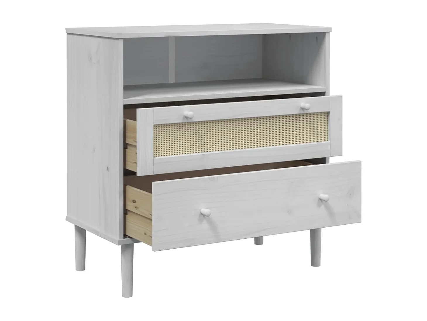 Aparador buffet cómoda mueble mueble de almacenamiento organizador cocina salón salón aspecto ratán 80 x 40 x 80 cm madera maciza de pino blanco 02_0036225