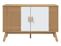Aparador Buffet Cómoda Mueble Almacenamiento Organizador Cocina Salón Salón y 114 x 43 x 73,5 cm Madera Maciza de Pino Blanco 02_0036172