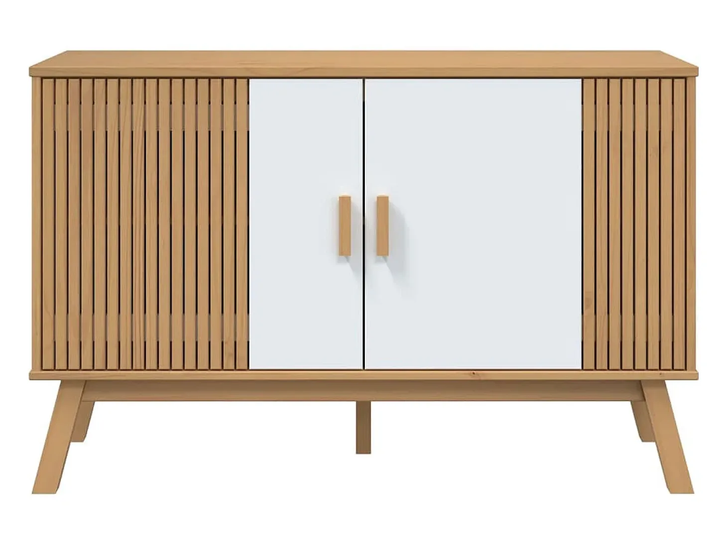 Aparador Buffet Cómoda Mueble Almacenamiento Organizador Cocina Salón Salón y 114 x 43 x 73,5 cm Madera Maciza de Pino Blanco 02_0036172