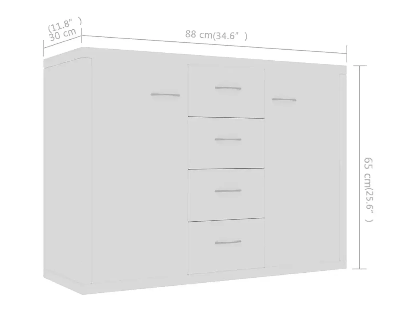 Aparador buffet cómoda mueble almacenaje organizador cocina salón salón 88 x 30 x 65 cm madera contrachapada blanco 02_0030524