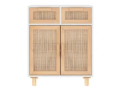 Aparador buffet cómoda mueble mueble organizador cocina salón salón 60 x 30 x 75 cm madera maciza de pino y ratán blanco natural 02_0030338