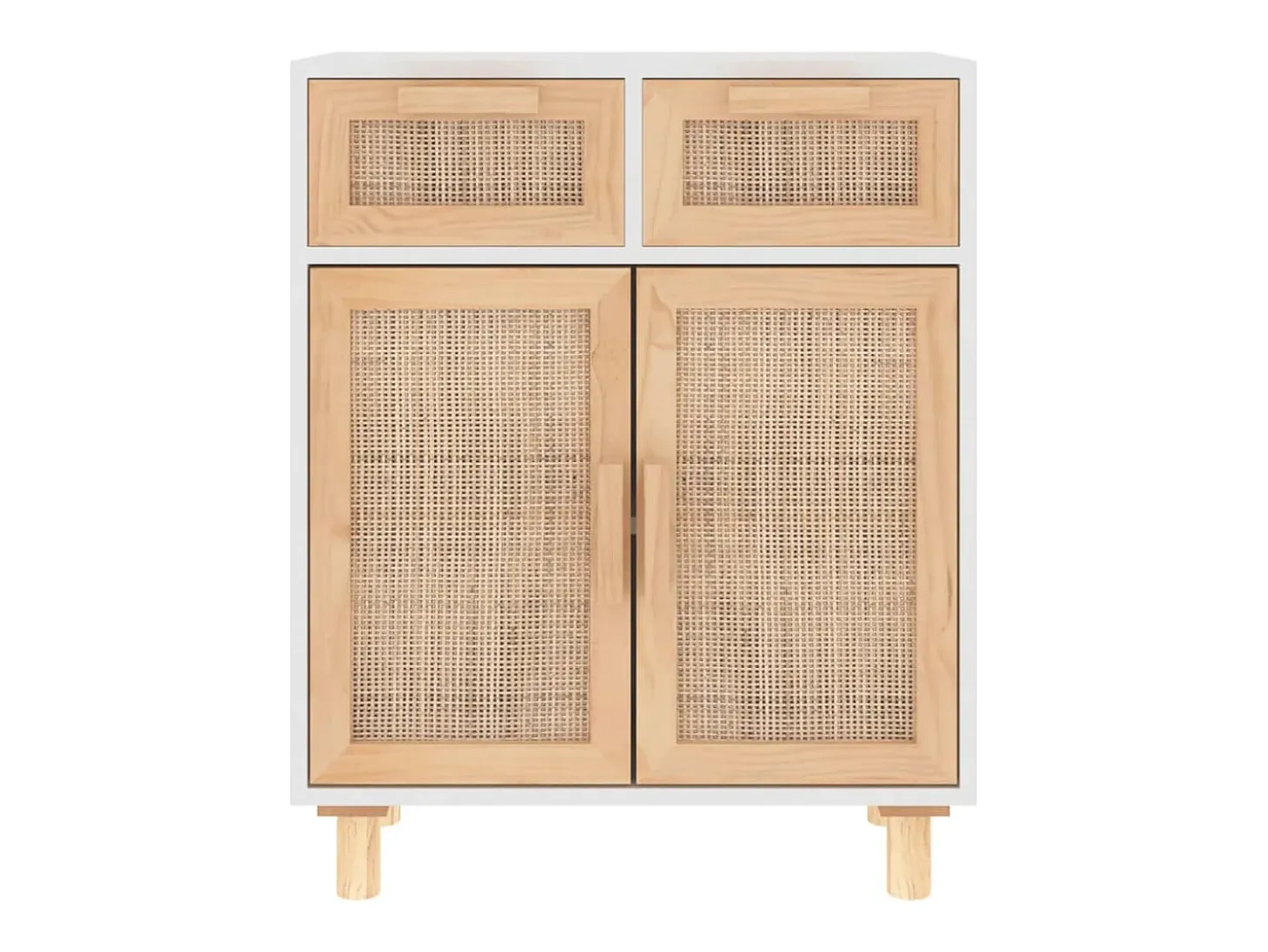Aparador buffet cómoda mueble mueble organizador cocina salón salón 60 x 30 x 75 cm madera maciza de pino y ratán blanco natural 02_0030338