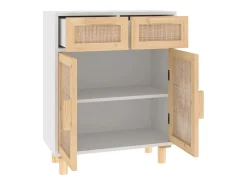 Aparador buffet cómoda mueble mueble organizador cocina salón salón 60 x 30 x 75 cm madera maciza de pino y ratán blanco natural 02_0030338