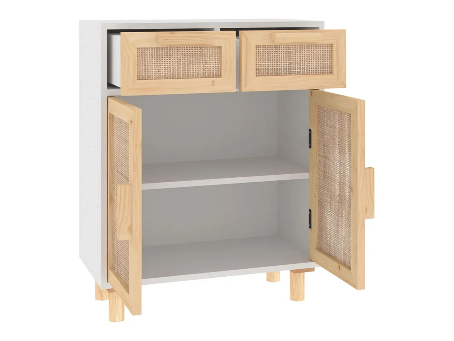 Aparador buffet cómoda mueble mueble organizador cocina salón salón 60 x 30 x 75 cm madera maciza de pino y ratán blanco natural 02_0030338