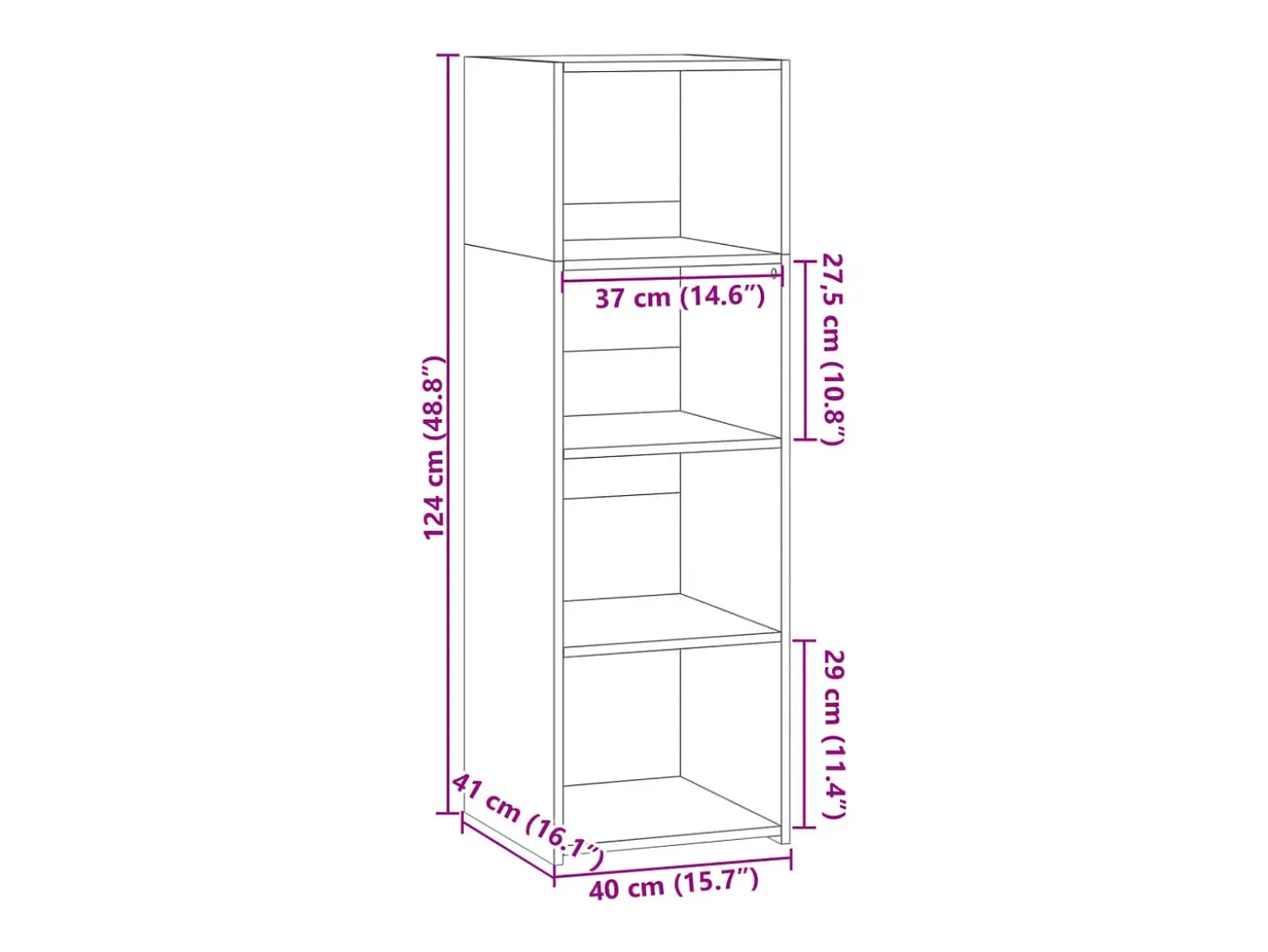 Aparador buffet cómoda mueble mueble de almacenaje organizador cocina salón salón 40 x 41 x 124 cm madera contrachapada negra 02_0035940