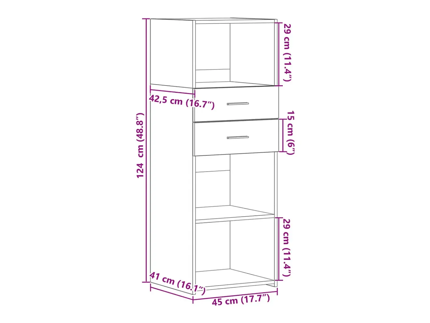 Aparador buffet cómoda mueble mueble de almacenaje organizador cocina salón salón alto 45 x 42,5 x 124 cm madera contrachapada gris 02_0034443