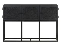 Aparador buffet cómoda mueble almacenaje organizador cocina salón salón 115 x 30 x 76 cm madera maciza de mango negro 02_0029526