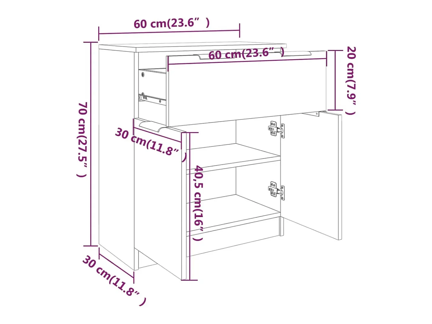 Aparador buffet cómoda mueble mueble de almacenamiento organizador cocina salón salón 60 x 30 x 70 cm madera contrachapada gris 02_0031953