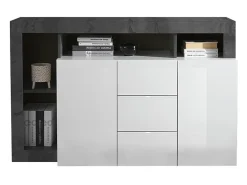 Aparador buffet moderno negro 2 puertas 3 cajones blanco brillante Lavine BX