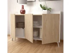 Aparador, Buffet, Salón Comedor 3 Puertas, Armario Auxiliar Color Blanco y Roble, Medidas: 140x87x40 Cm