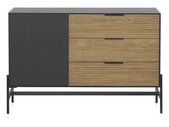 Aparador chapado en madera de fresno color negro con puertas en natural