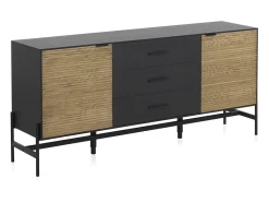 Aparador chapado en madera de fresno color negro con puertas en natural