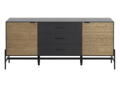 Aparador chapado en madera de fresno color negro con puertas en natural