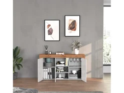 Aparador Chronos con 3 puertas y 1 compartimento blanco brillo y roble 155x40x85 cm