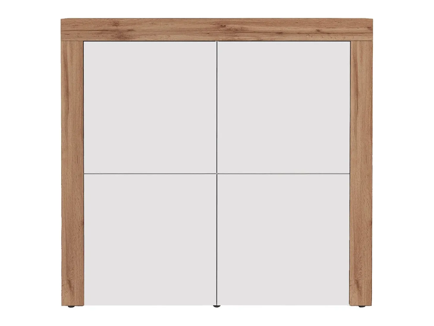 Aparador Chronos con 4 puertas en blanco brillo y roble 140x40x130 cm