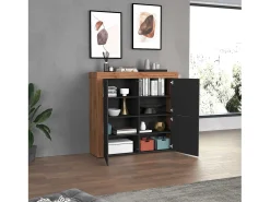 Aparador Chronos con 4 puertas, color antracita mate y roble, 140 x 40 x 130 cm