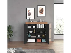 Aparador Chronos con 4 puertas, color antracita mate y roble, 140 x 40 x 130 cm