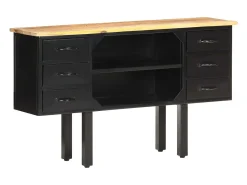 Aparador cómoda armario mueble organizador cocina salón salón 110 x 30 x 65 cm madera maciza de mango en bruto y acero marrón 02_0029509