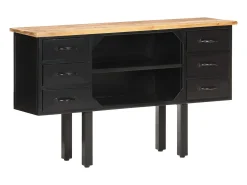 Aparador cómoda armario mueble organizador cocina salón salón 110 x 30 x 65 cm madera maciza de mango en bruto y acero marrón 02_0029509