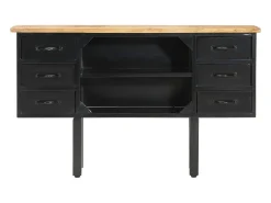 Aparador cómoda armario mueble organizador cocina salón salón 110 x 30 x 65 cm madera maciza de mango en bruto y acero marrón 02_0029509