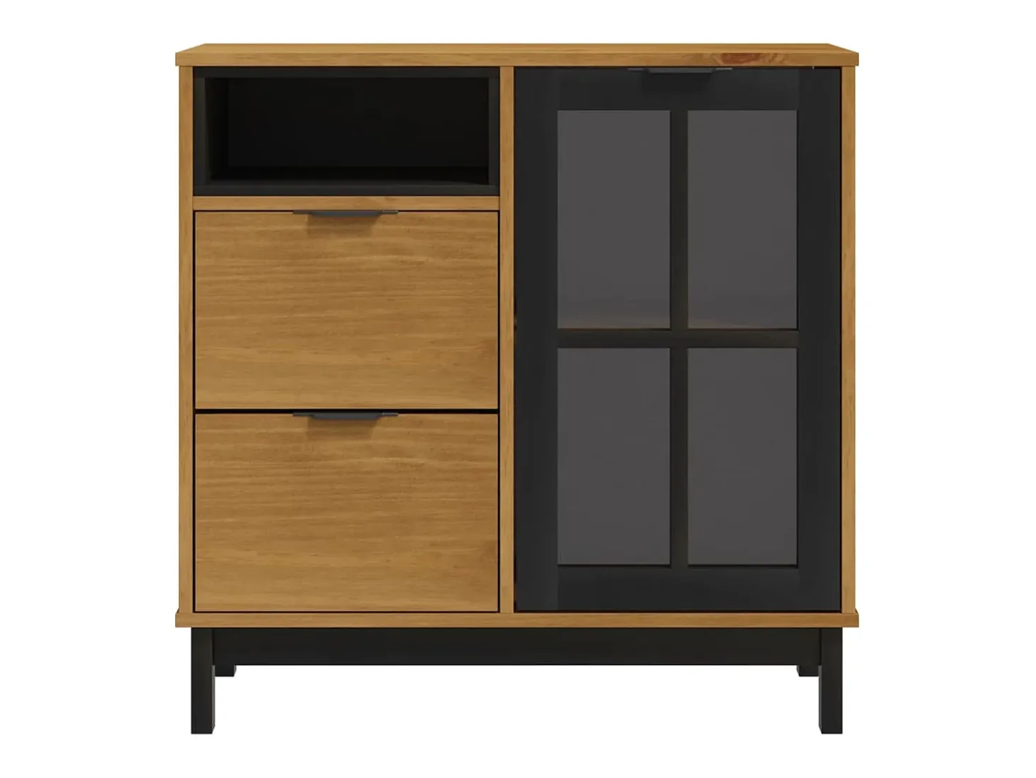 Aparador cómoda armario mueble organizador cocina salón salón con puerta de cristal 80 x 40 x 80 cm madera maciza de pino marrón 02_0030104