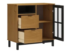 Aparador cómoda armario mueble organizador cocina salón salón con puerta de cristal 80 x 40 x 80 cm madera maciza de pino marrón 02_0030104