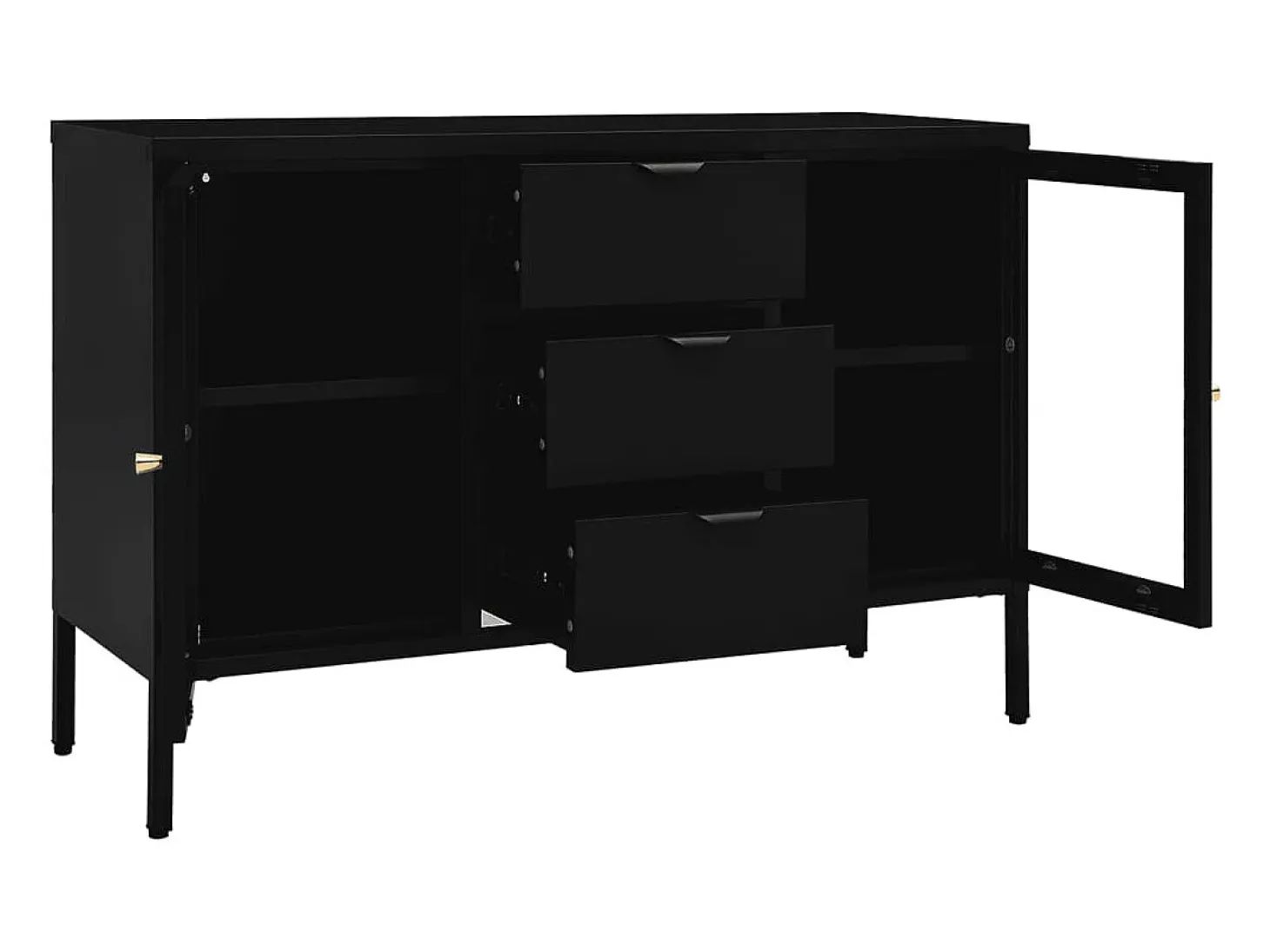 Aparador cómoda armario unidad de almacenamiento organizador cocina salón salón 105 x 35 x 70 cm acero y vidrio templado negro 02_0035836