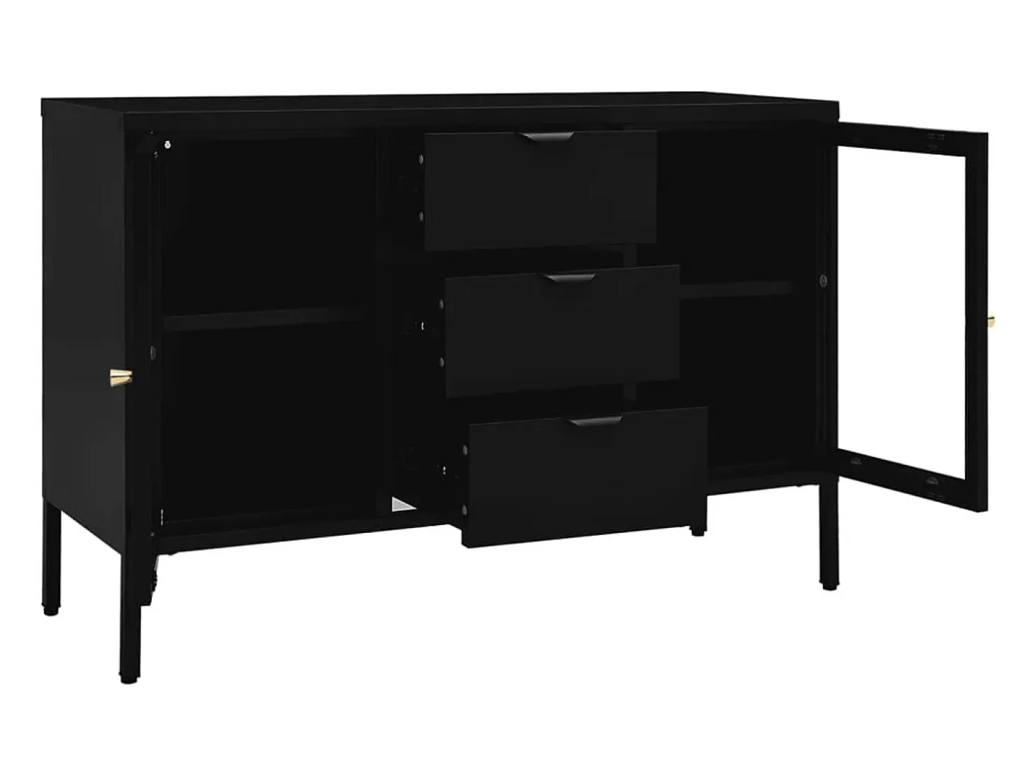 Aparador cómoda armario unidad de almacenamiento organizador cocina salón salón 105 x 35 x 70 cm acero y vidrio templado negro 02_0035836