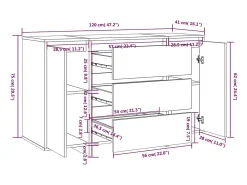 Aparador Cómoda Armario Unidad de Almacenamiento Organizador Cocina Salón Salón con 3 Cajones 120 x 41 x 75 cm Negro Madera Contrachapada 02_0029743