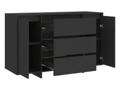 Aparador Cómoda Armario Unidad de Almacenamiento Organizador Cocina Salón Salón con 3 Cajones 120 x 41 x 75 cm Negro Madera Contrachapada 02_0029743