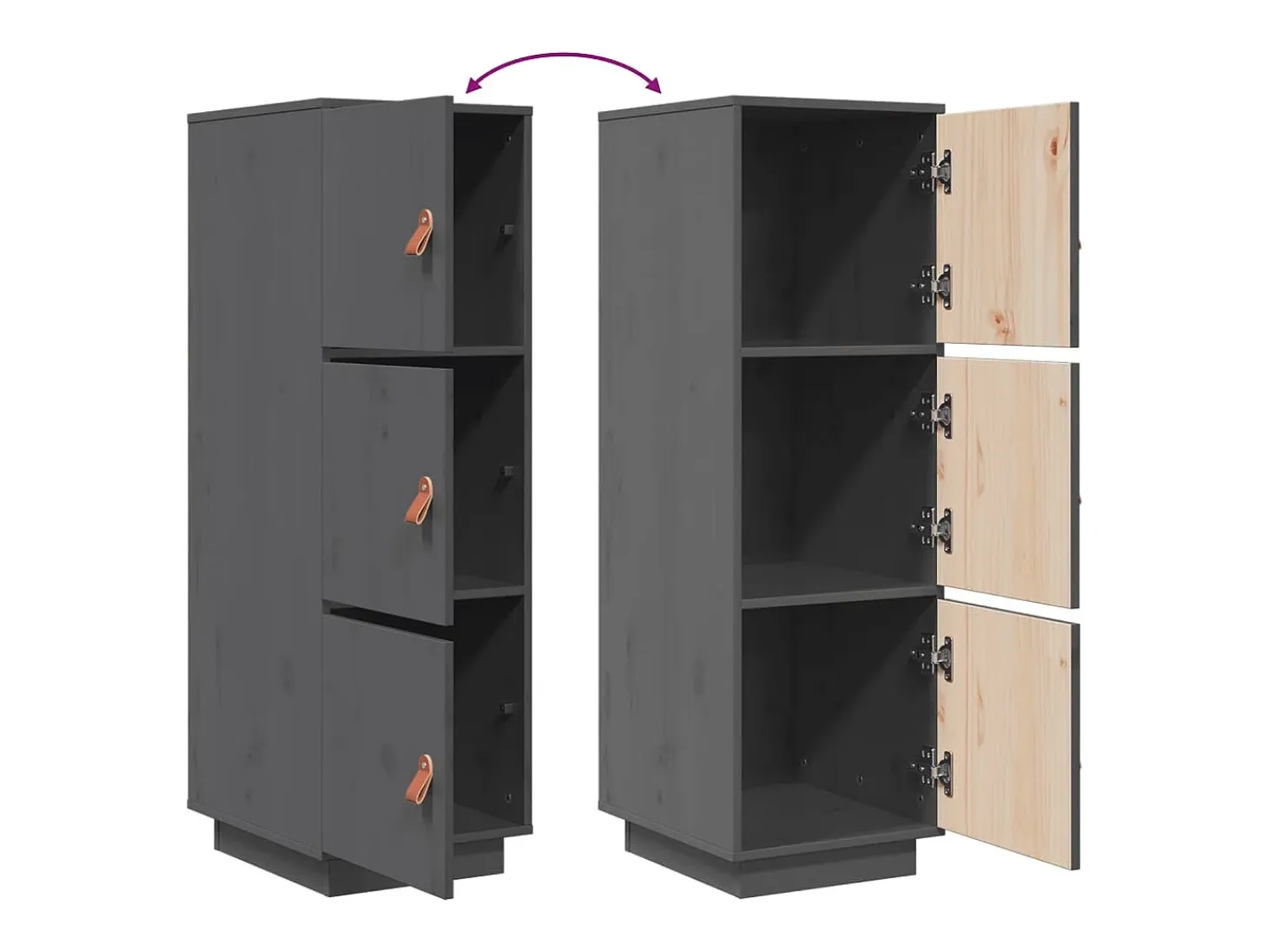 Aparador cómoda cómoda armario mueble organizador cocina salón salón alto 34 x 40 x 108,5 cm madera maciza de pino gris 02_0034224
