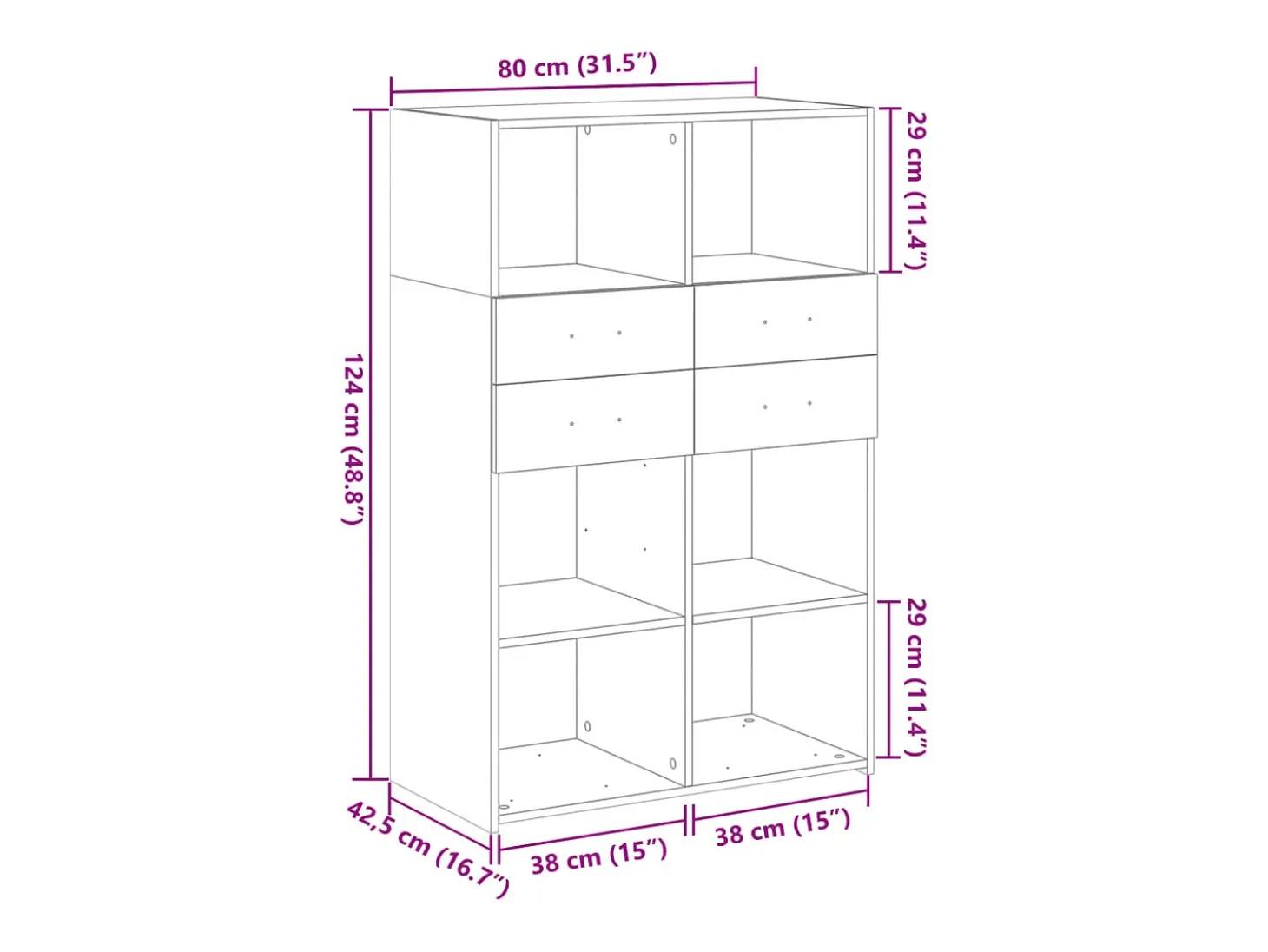 Aparador cómoda cómoda armario mueble organizador cocina salón salón alto 80 x 42,5 x 124 cm madera contrachapada marrón 02_0033561