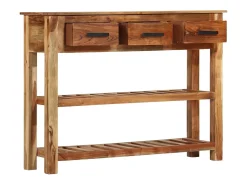 Aparador cómoda cómoda armario mueble organizador cocina salón salón con 3 cajones 110 x 30 x 80 cm madera maciza de acacia marrón 02_0029735