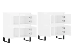 Aparador cómoda cómoda armario mueble organizador cocina salón salón juego de 2 madera contrachapada blanco brillante 02_0036714