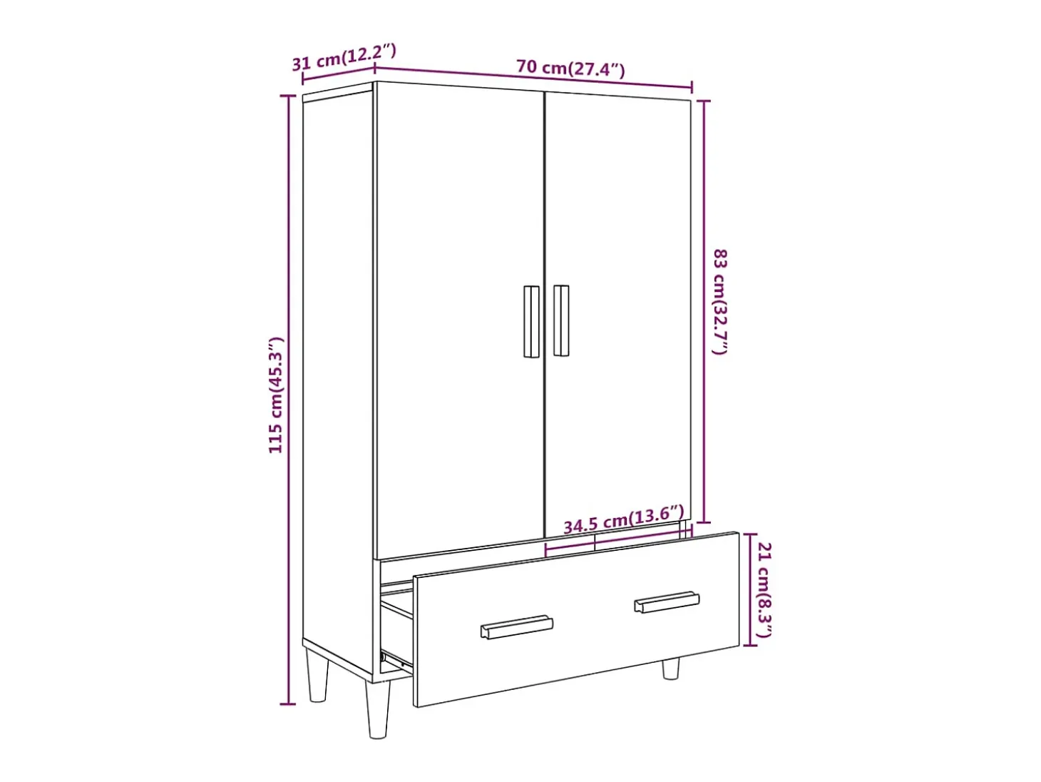 Aparador cómoda cómoda armario mueble organizador cocina salón salón alto Sonoma 70 x 31 x 115 cm madera contrachapada marrón 02_0034200