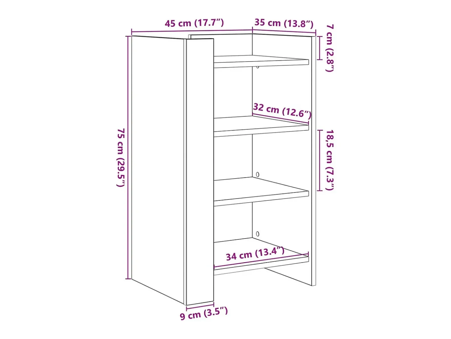 Aparador cómoda cómoda armario mueble organizador cocina salón salón Sonoma 45 x 35 x 75 cm madera contrachapada gris 02_0036365