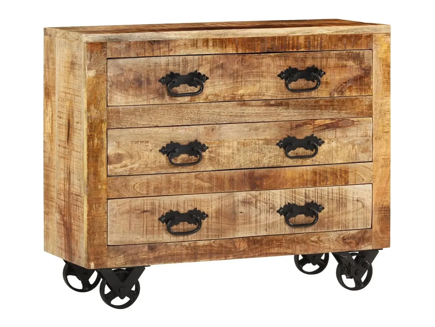 Aparador cómoda cómoda armario mueble organizador cocina salón salón con 3 cajones 80 x 30 x 65 cm madera maciza de mango en bruto marrón 02_0029738