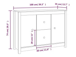 Aparador cómoda cómoda armario mueble organizador cocina salón salón 100 x 35 x 74 cm madera maciza de pino blanco 02_0030156