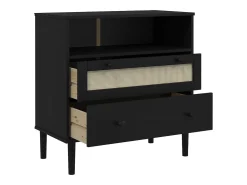 Aparador cómoda cómoda armario mueble organizador cocina salón salón aspecto ratán 80 x 40 x 80 cm madera maciza de pino negro 02_0036239