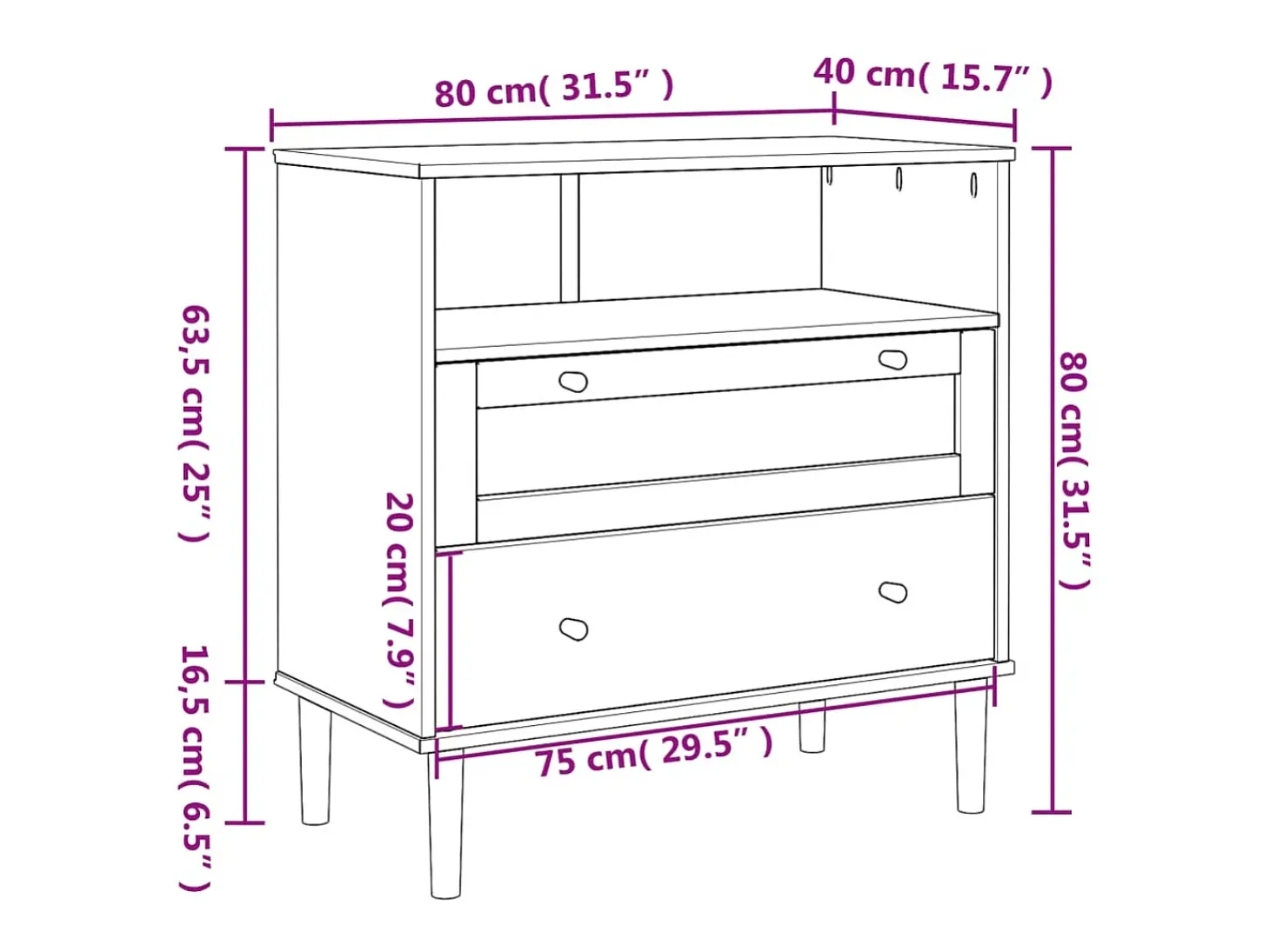 Aparador cómoda cómoda armario mueble organizador cocina salón salón aspecto ratán 80 x 40 x 80 cm madera maciza de pino negro 02_0036239