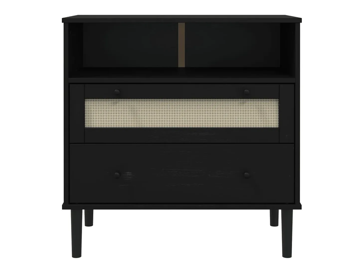 Aparador cómoda cómoda armario mueble organizador cocina salón salón aspecto ratán 80 x 40 x 80 cm madera maciza de pino negro 02_0036239