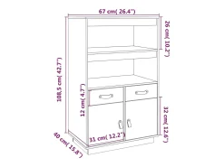 Aparador cómoda cómoda armario mueble organizador cocina salón salón alto 67 x 40 x 108,5 cm madera maciza de pino negro 02_0034955