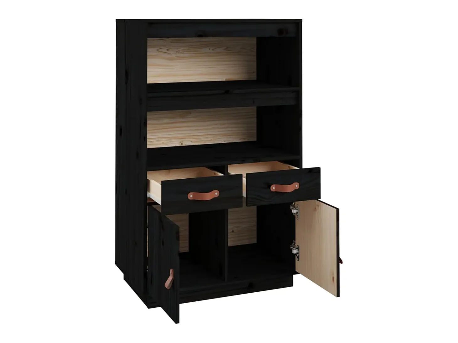 Aparador cómoda cómoda armario mueble organizador cocina salón salón alto 67 x 40 x 108,5 cm madera maciza de pino negro 02_0034955