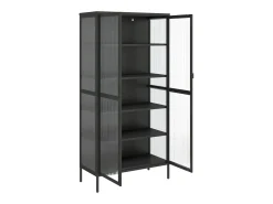 Aparador cómoda cómoda armario mueble organizador cocina salón salón alto 85 x 40 x 180 cm cristal y acero negro 02_0035138
