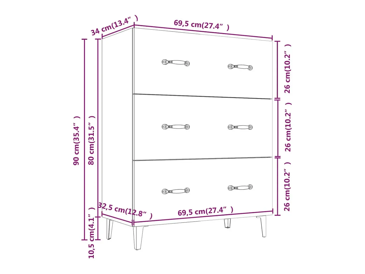 Aparador cómoda cómoda armario mueble organizador cocina salón salón Sonoma 69,5 x 34 x 90 cm madera contrachapada marrón 02_0031641