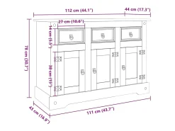 Aparador cómoda cómoda armario mueble organizador cocina salón Corona 112 x 43 x 78 cm madera maciza pino mexicano marrón 02_0031749