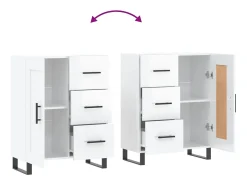 Aparador cómoda cómoda armario mueble organizador cocina salón brillante 69,5 x 34 x 90 cm madera contrachapada blanco 02_0030723