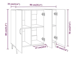 Aparador cómoda cómoda armario mueble organizador cocina salón salón 90 x 34 x 80 cm madera contrachapada gris 02_0032119