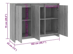 Aparador cómoda cómoda armario mueble organizador cocina salón salón Sonoma 102 x 33 x 75 cm madera contrachapada gris 02_0036268